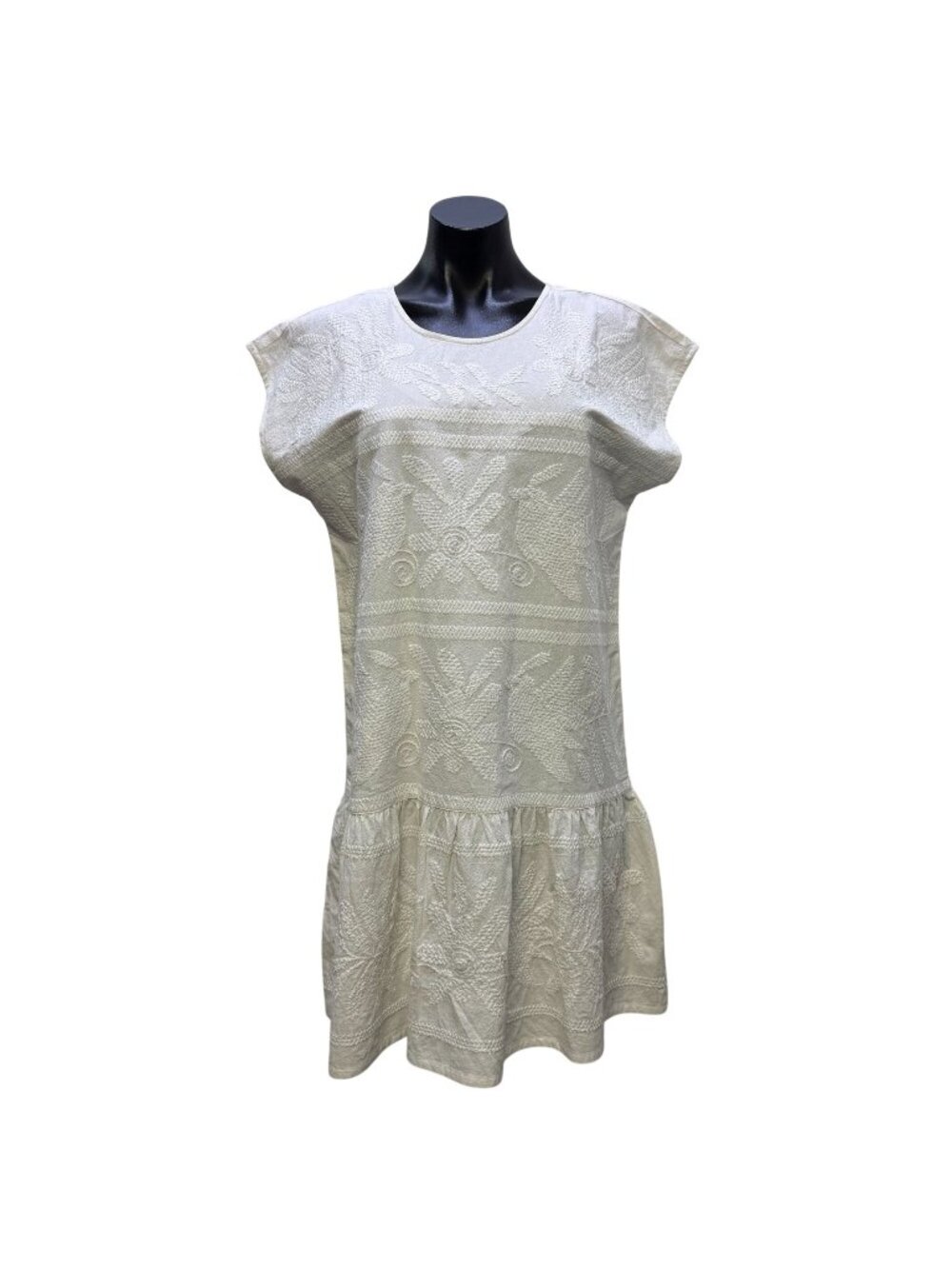 Sister Mary White Embroidered Cotton Dress M/L